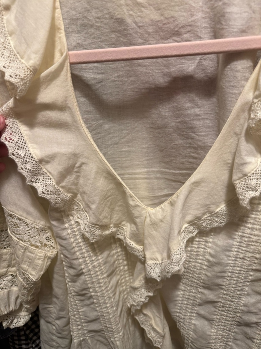 aerie Cream Ruffle Lace Pintuck Blouse - Picture 2 of 5